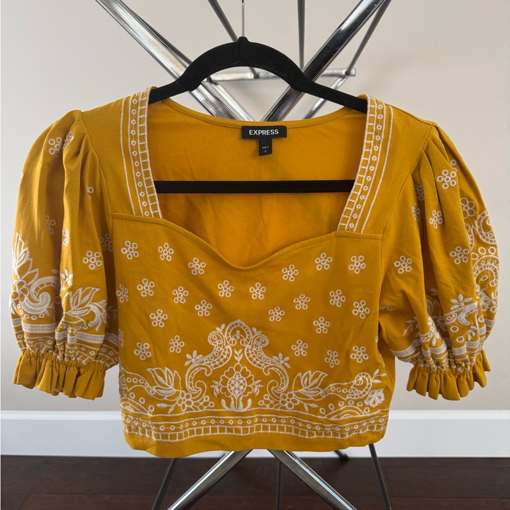 Express Golden Yellow Embroidered Blouse